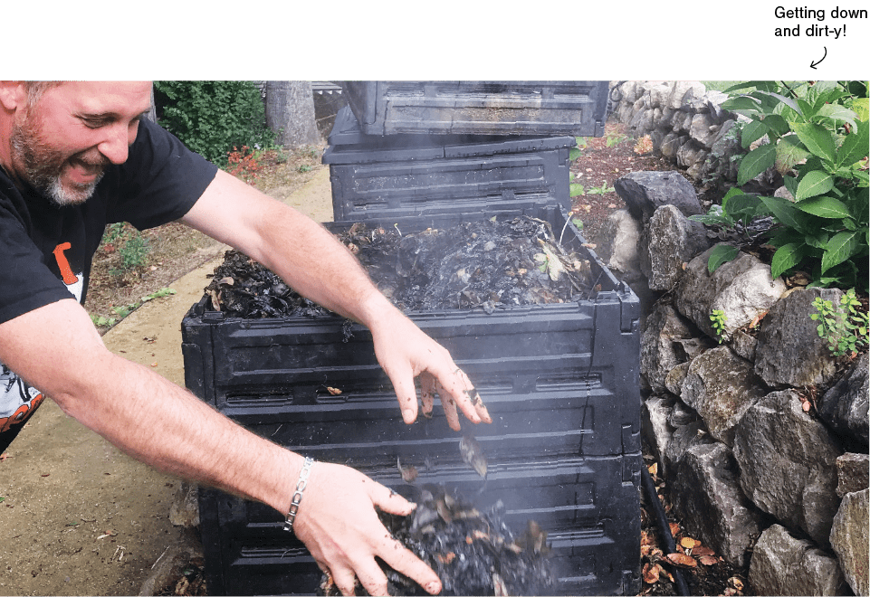 person composting with enthusiasm